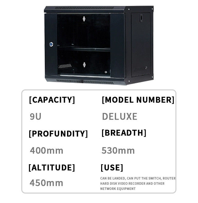 9U Ağ Sunucusu Kabine Rack Kapı Kilitleme Plexiglass Kapı Kilitleme 400mm Derin, Duvar Montajı